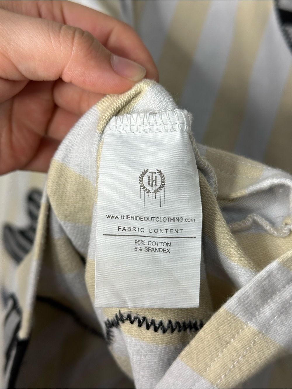 The Hideout Clothing Yellow White Striped BLESSED Mixed Media Long Sleeve Shirt - Picture 9 of 10